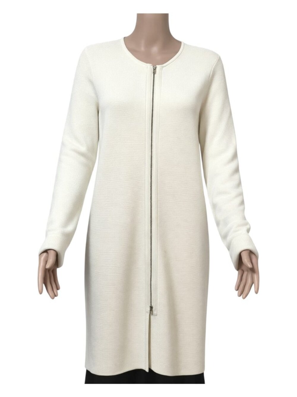 Talbots Long Length Size Medium Cream Sweater Knit 2-way full length zip NWT